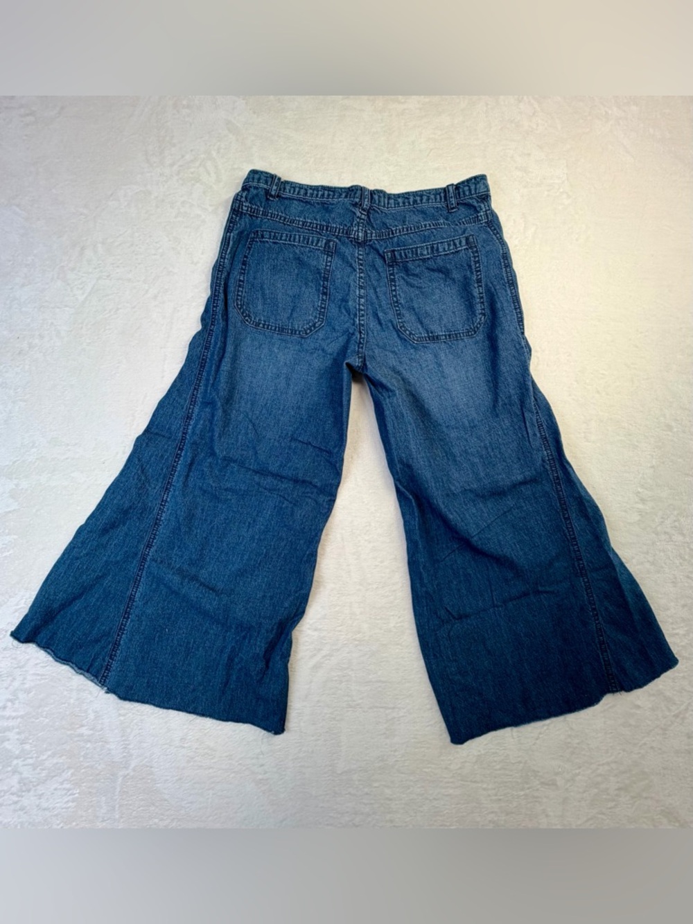 We The Free Wide Leg Cropped Jeans Raw Hem Blue Boho Festival 27 hippie petite - Picture 9 of 10